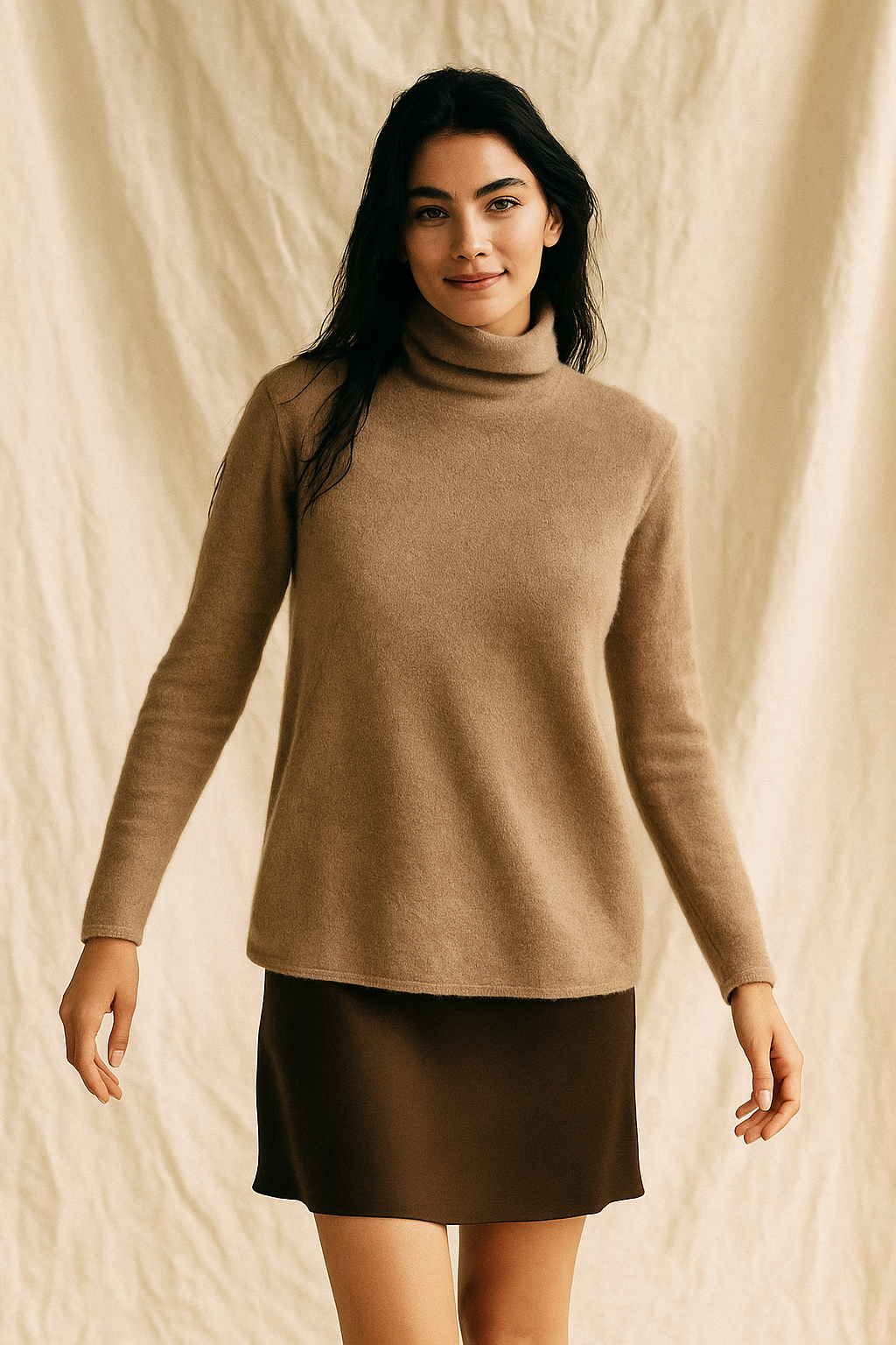 Halle | Brushed Slim Fit Cashmere Turtleneck Sweater - View 20