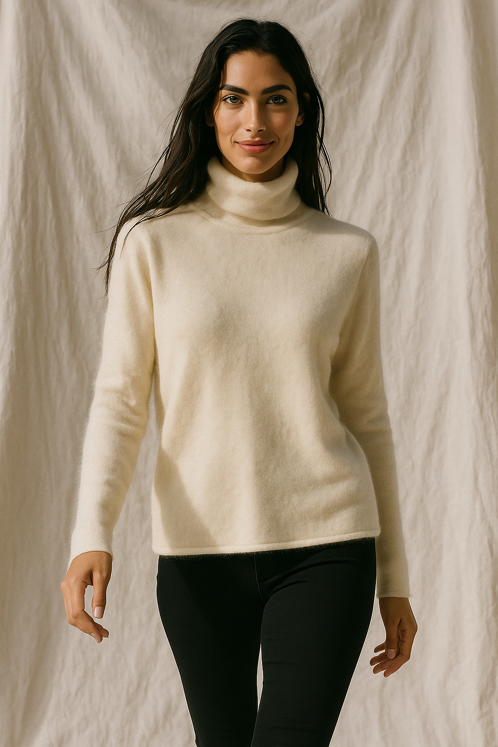 Halle | Brushed Slim Fit Cashmere Turtleneck Sweater - View 25
