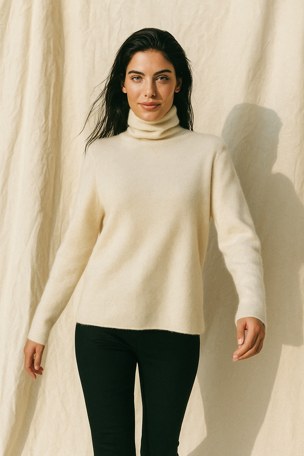 Halle | Brushed Slim Fit Cashmere Turtleneck Sweater - View 27