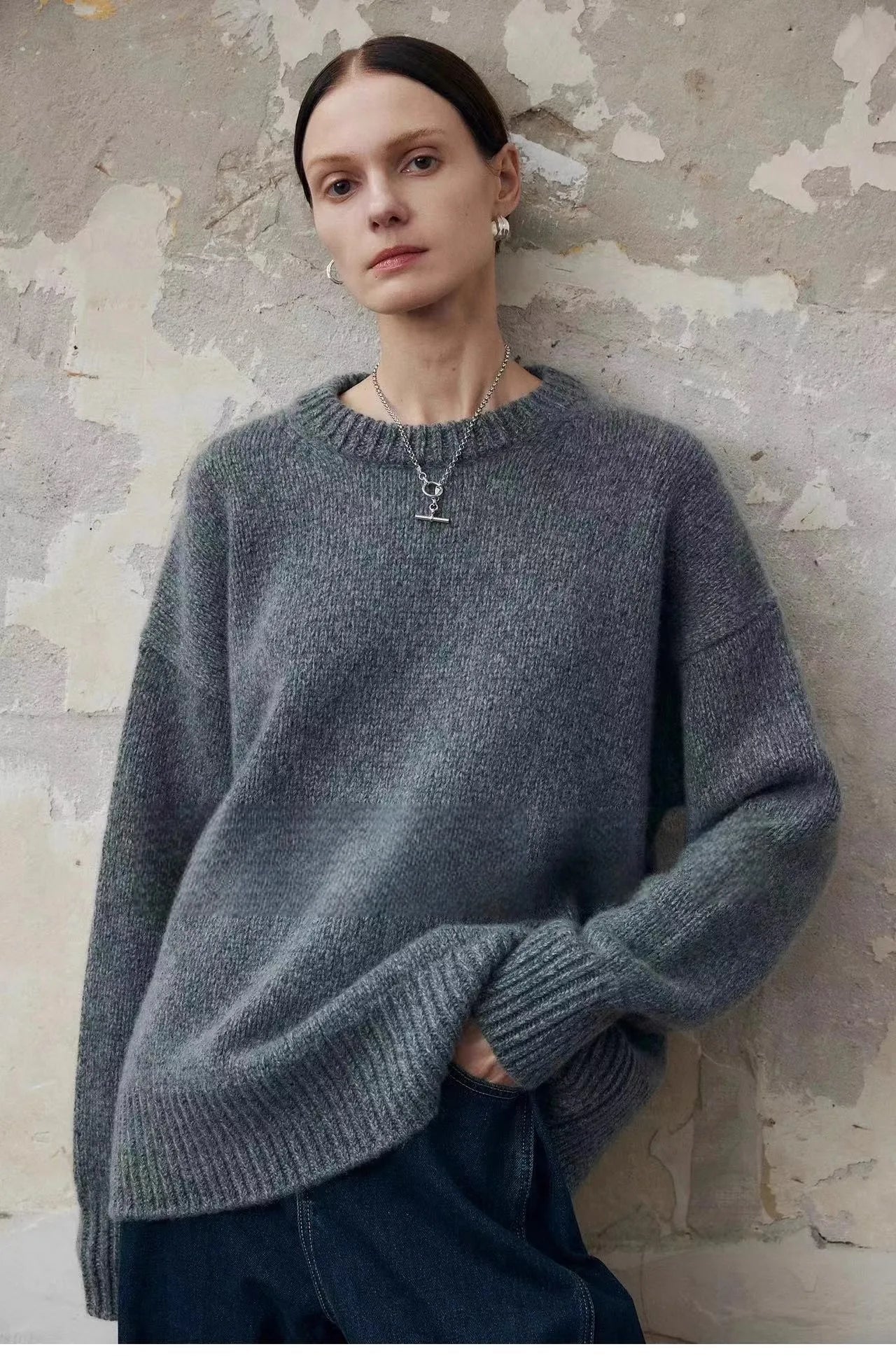 Ilse | Oversized Pure Cashmere Crew Neck Knit Sweater - View 10
