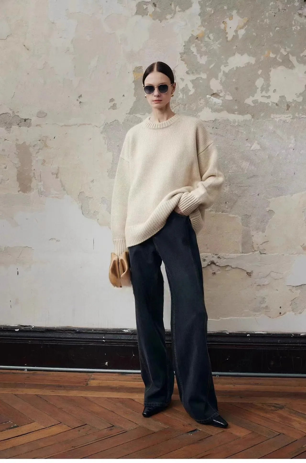 Ilse | Oversized Pure Cashmere Crew Neck Knit Sweater - View 12
