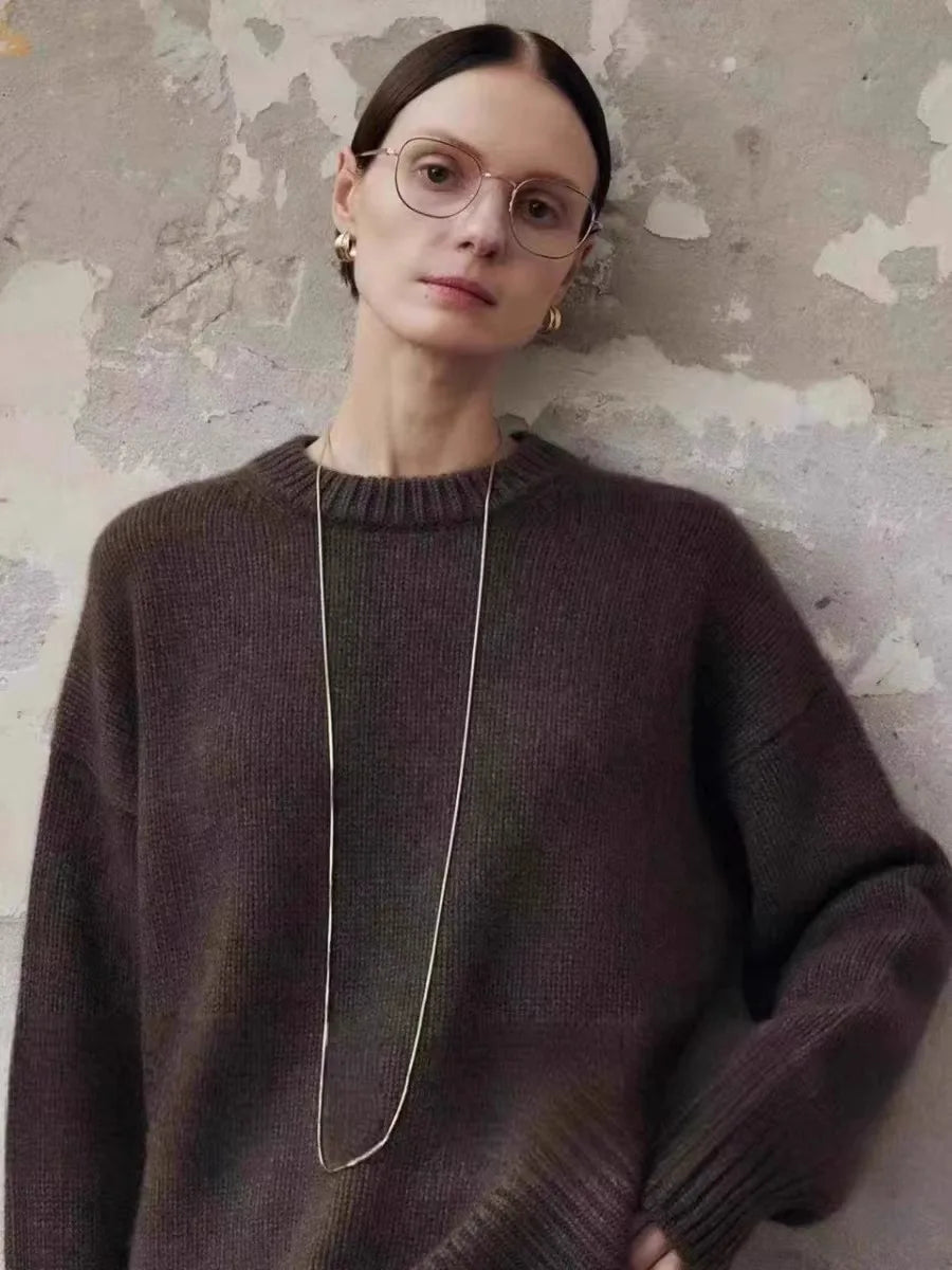 Ilse | Oversized Pure Cashmere Crew Neck Knit Sweater - View 18