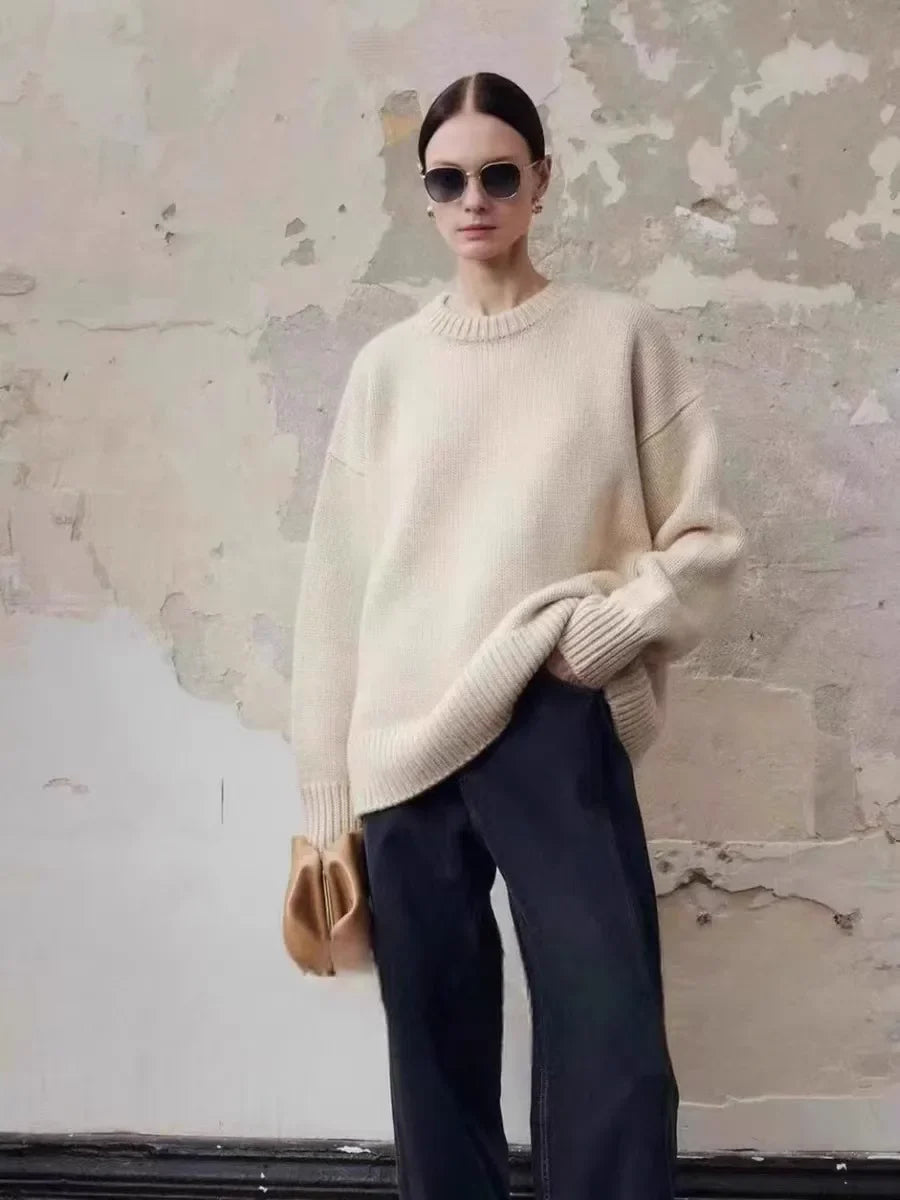 Ilse | Oversized Pure Cashmere Crew Neck Knit Sweater - View 8