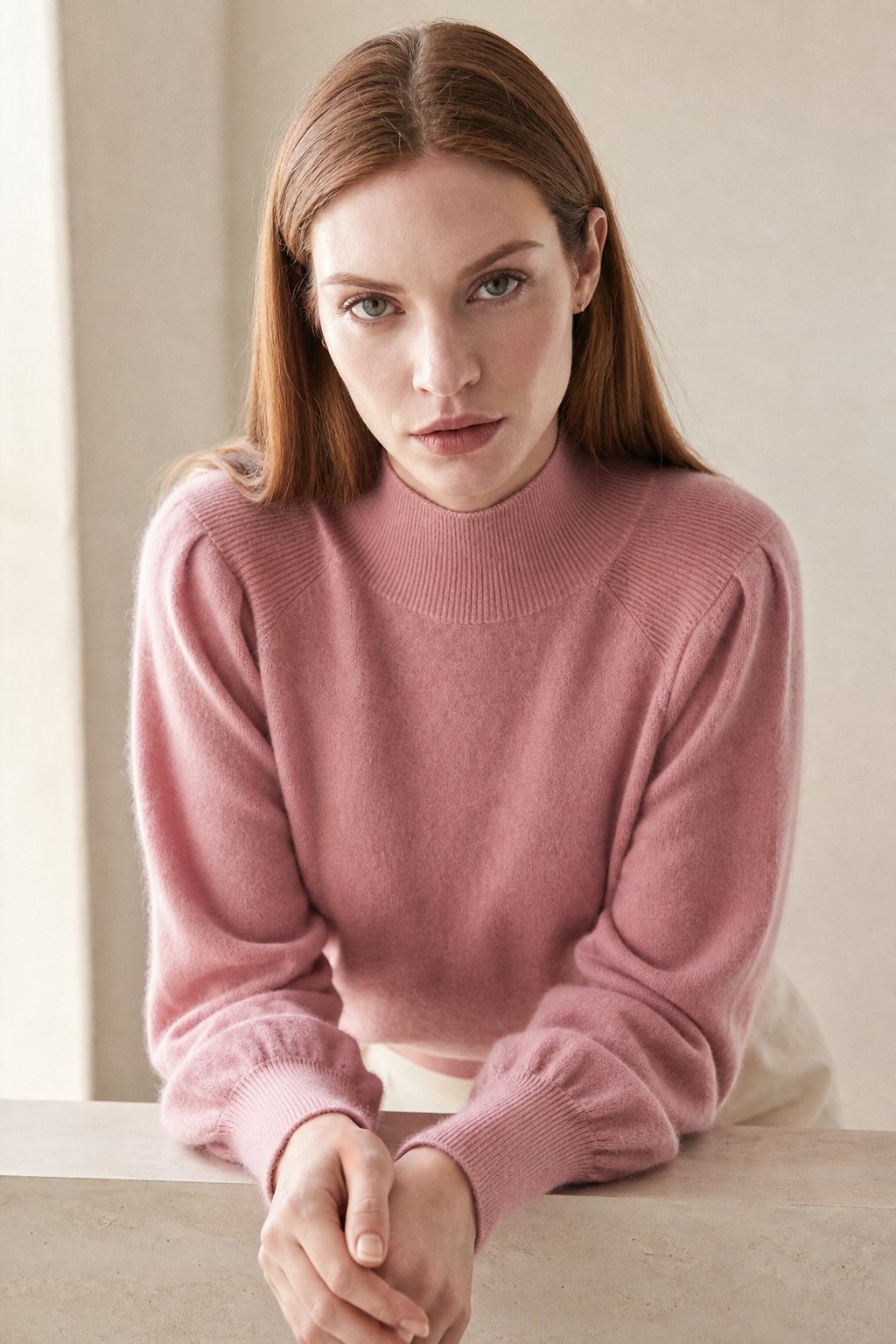 Ines | Puff Shoulder Balloon Sleeve Merino Mock Neck Sweater - View 3