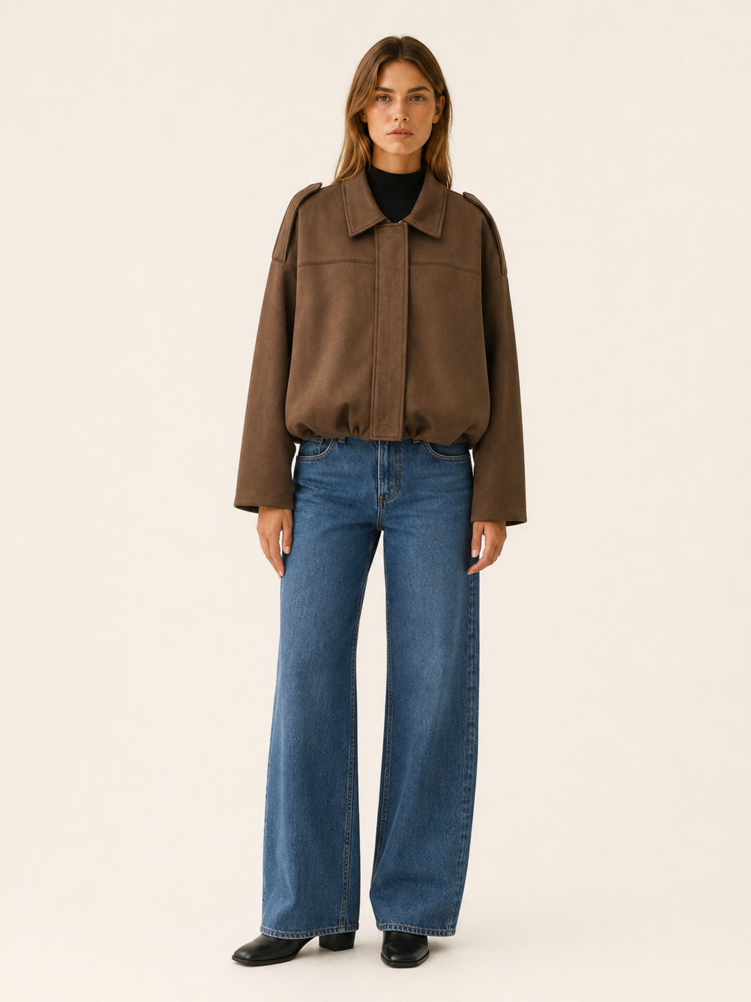Inge | Concealed Placket Blouson Hem Cropped Bomber Jacket