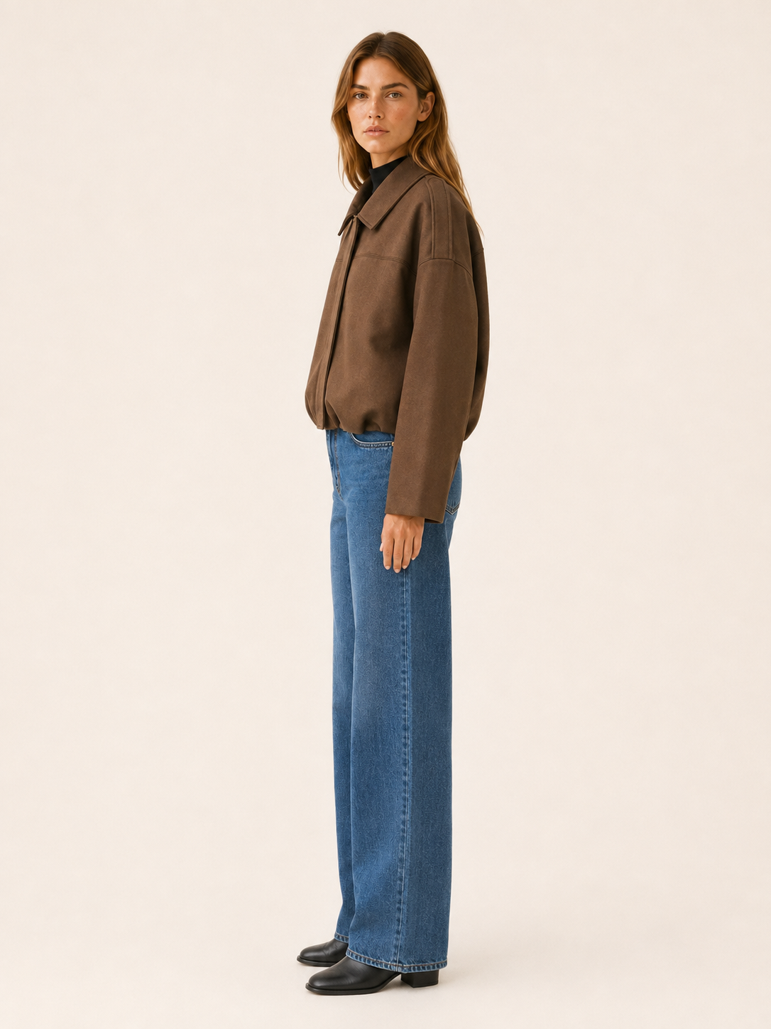 Inge | Concealed Placket Blouson Hem Cropped Bomber Jacket - View 2