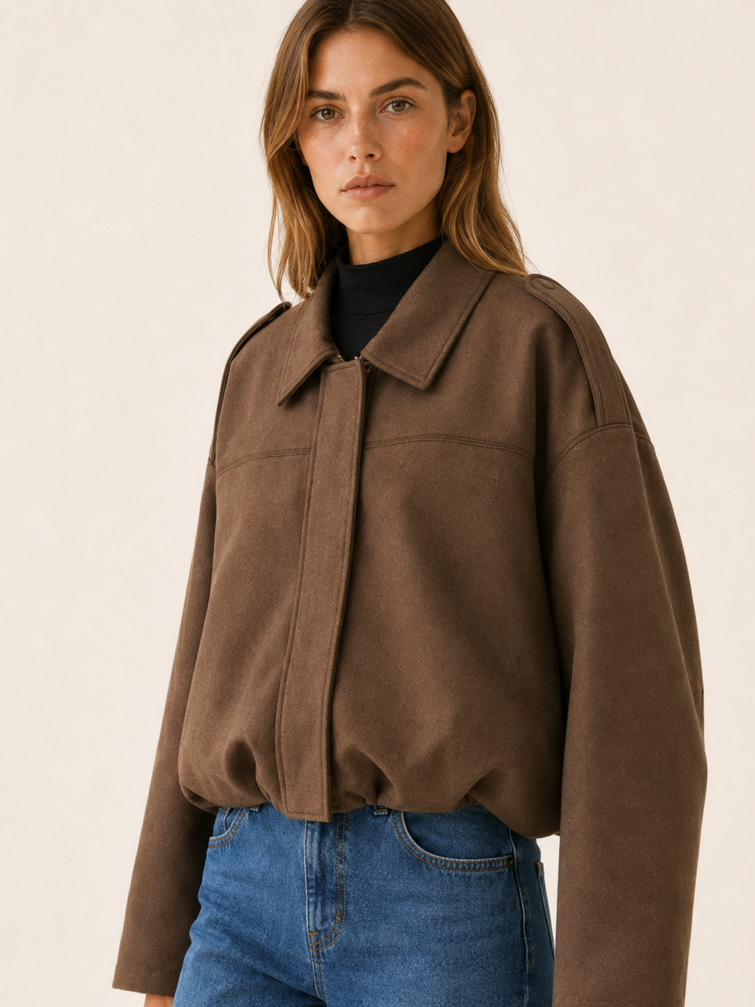 Inge | Concealed Placket Blouson Hem Cropped Bomber Jacket - View 3