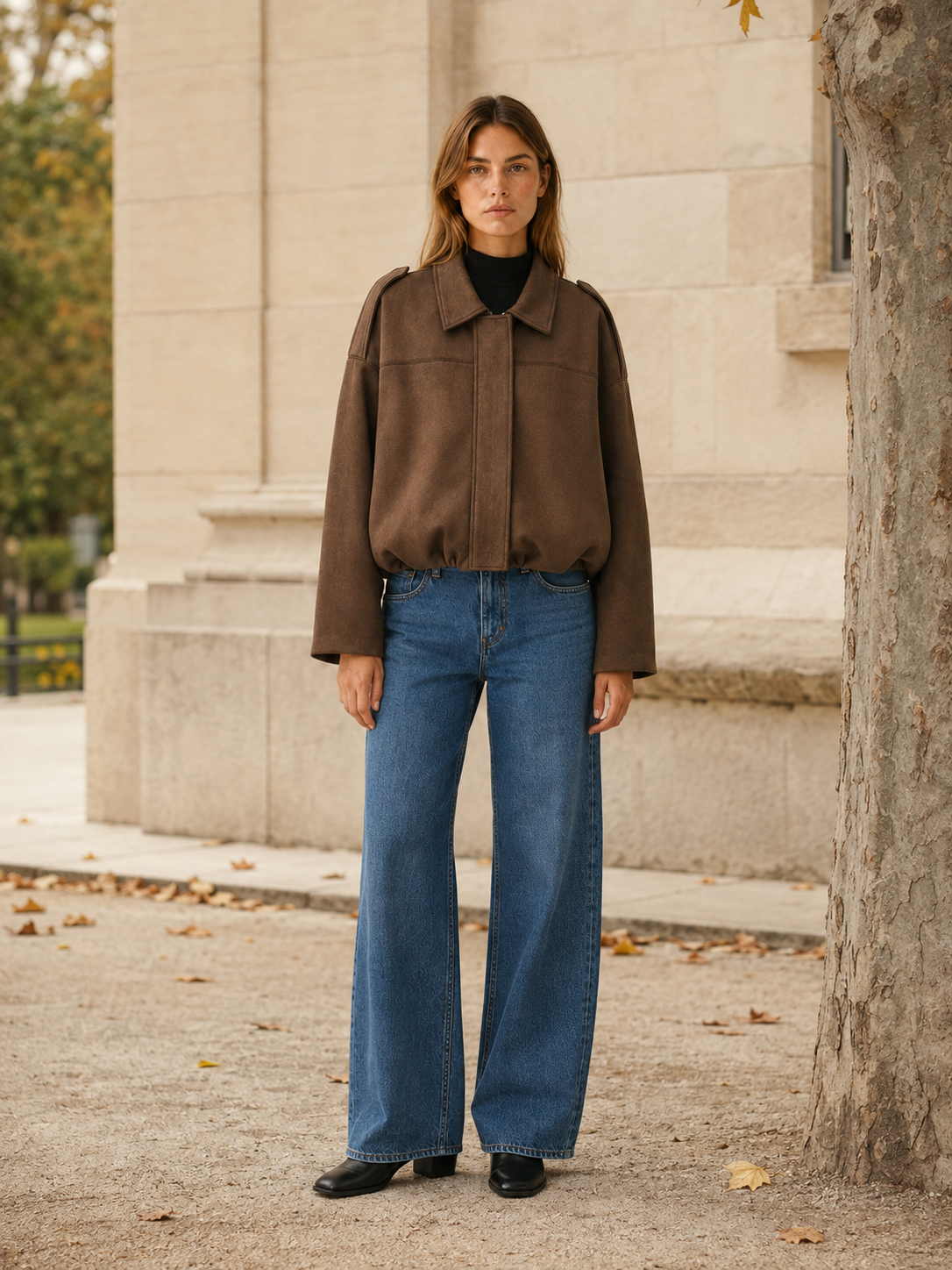 Inge | Concealed Placket Blouson Hem Cropped Bomber Jacket - View 4