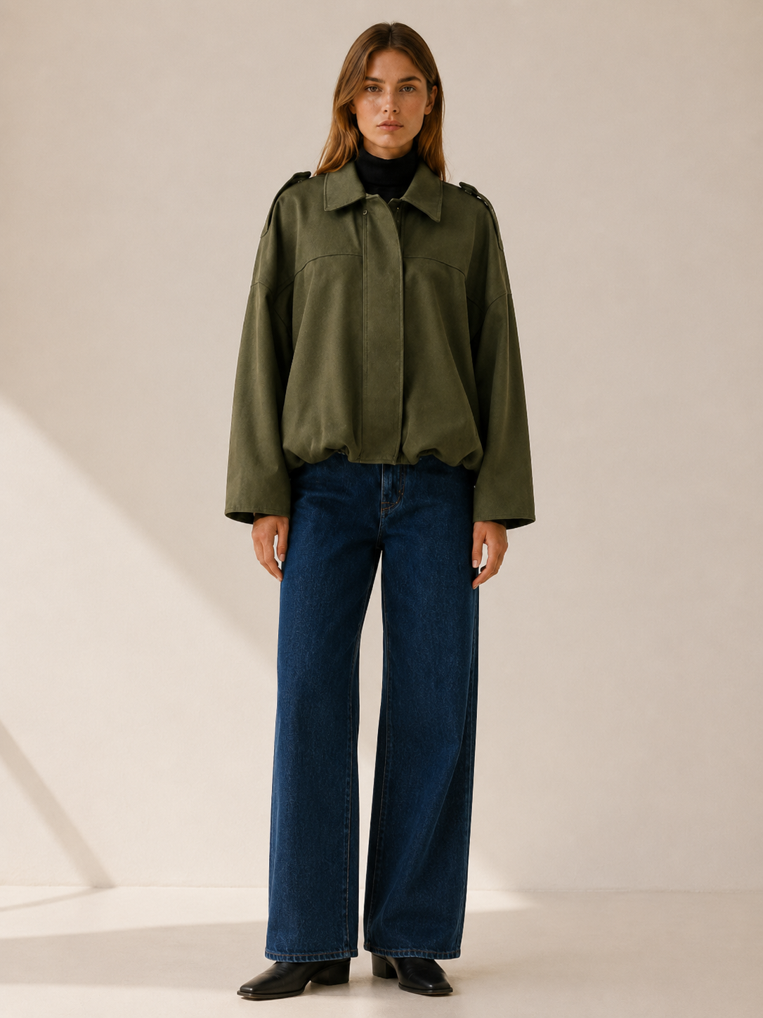 Inge | Concealed Placket Blouson Hem Cropped Bomber Jacket - View 5