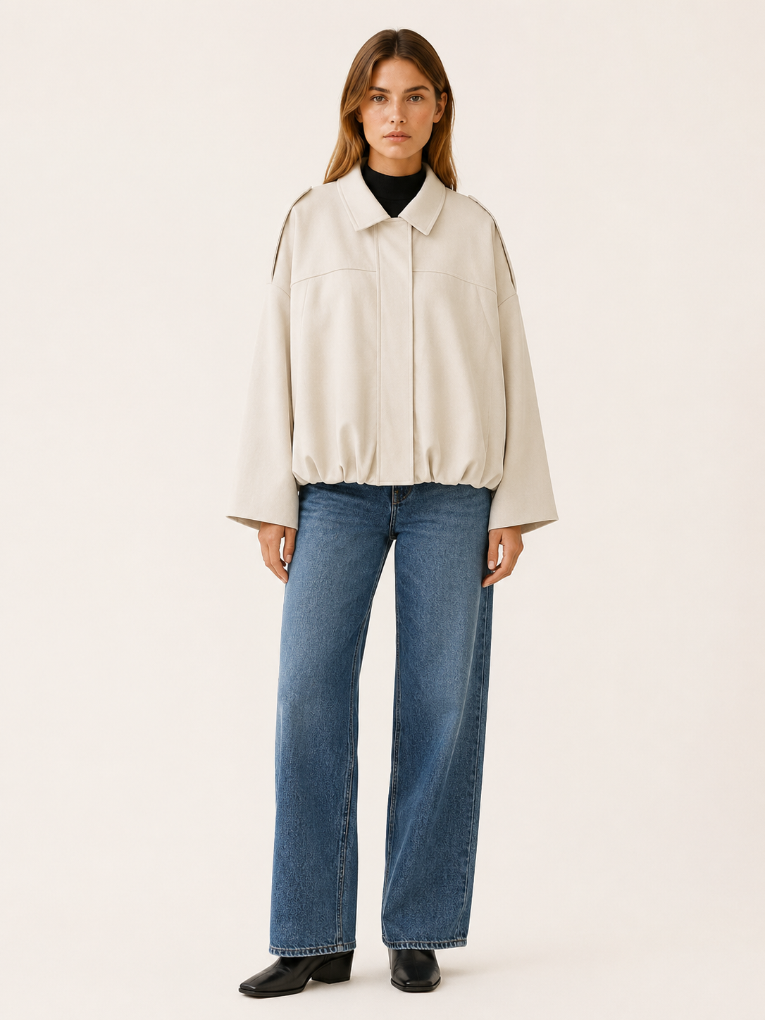 Inge | Concealed Placket Blouson Hem Cropped Bomber Jacket - View 7