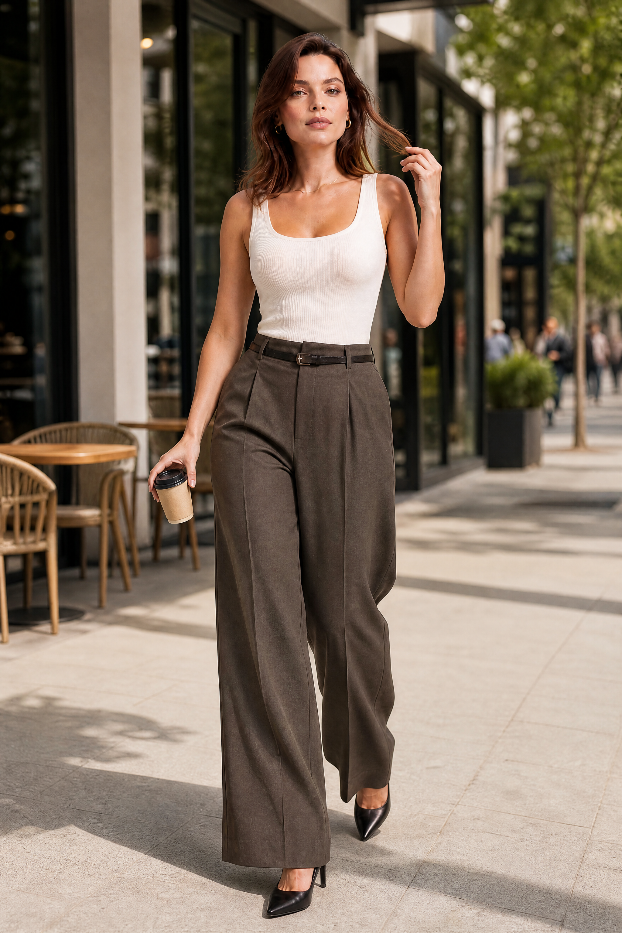 Iris | Single Pleat Belted Tailored Wide Leg Trousers - View 10