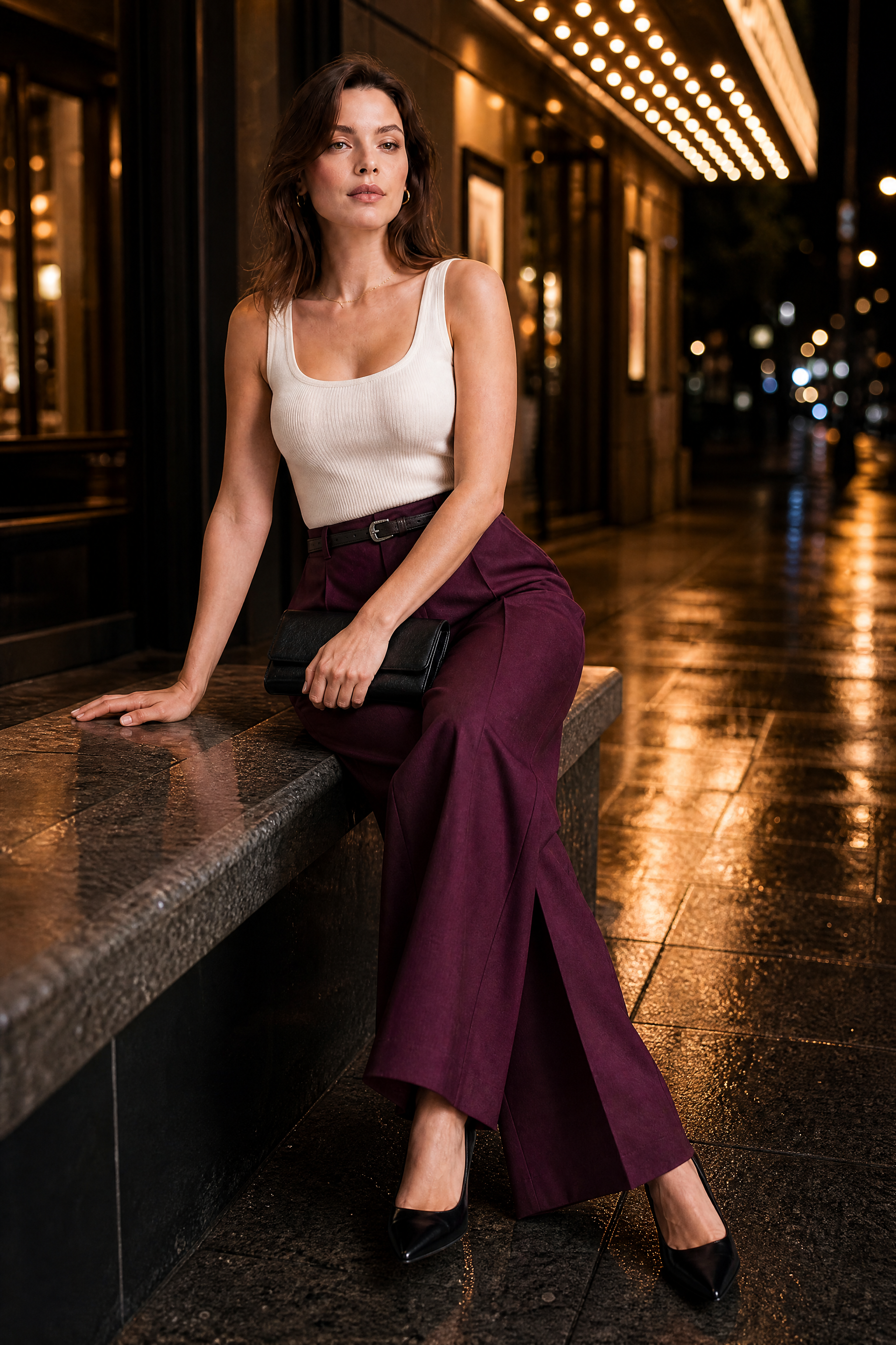 Iris | Single Pleat Belted Tailored Wide Leg Trousers - View 14