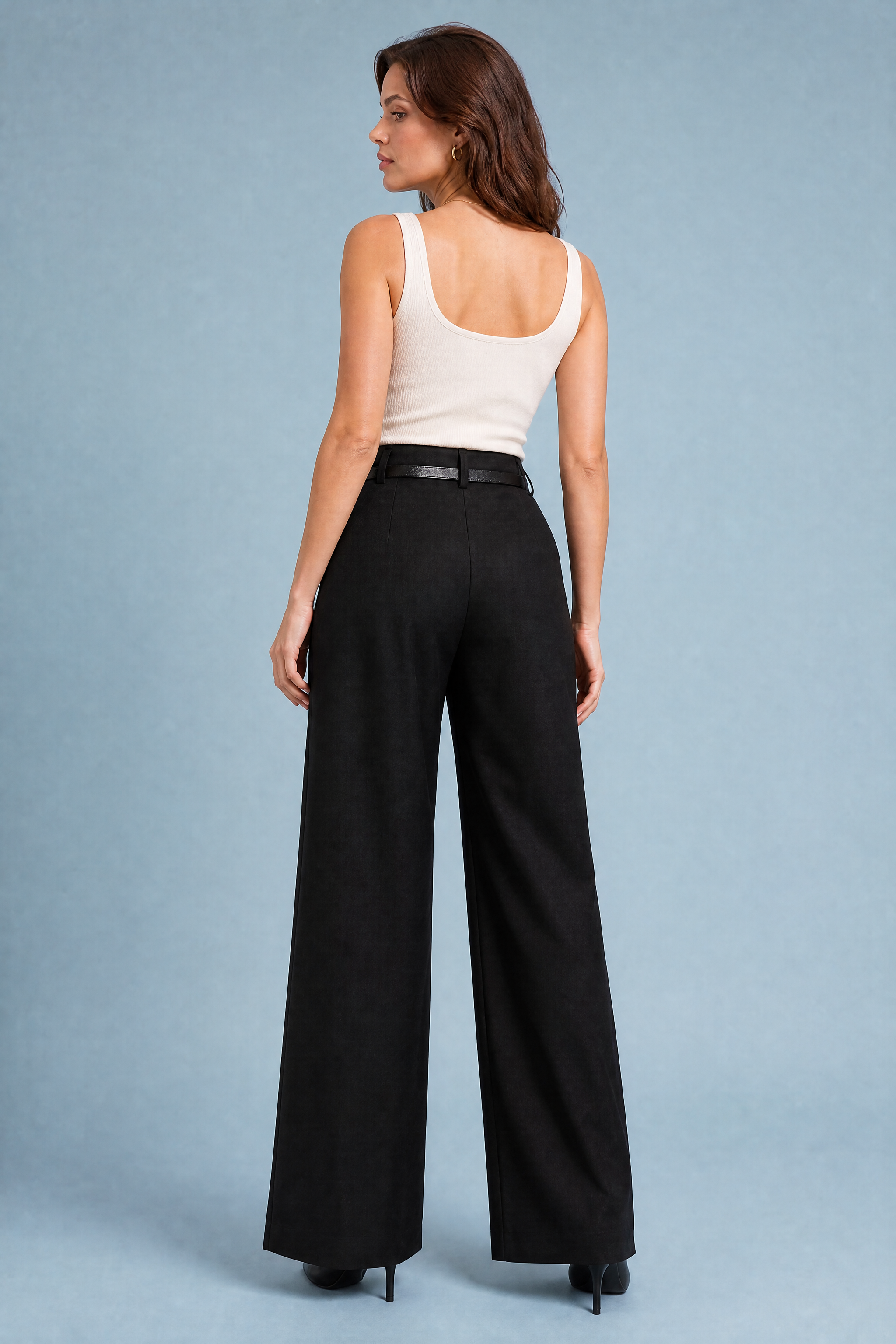 Iris | Single Pleat Belted Tailored Wide Leg Trousers - View 5