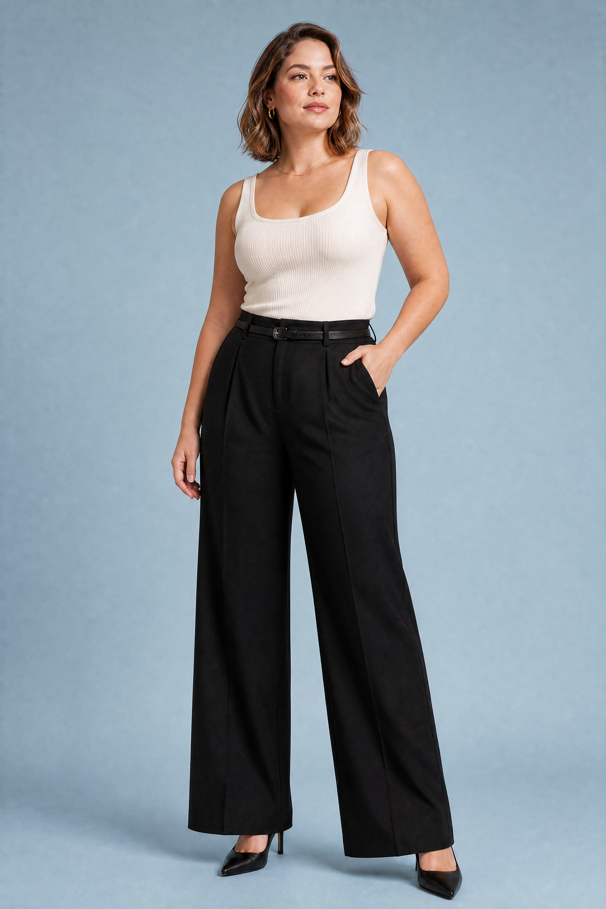 Iris | Single Pleat Belted Tailored Wide Leg Trousers - View 6