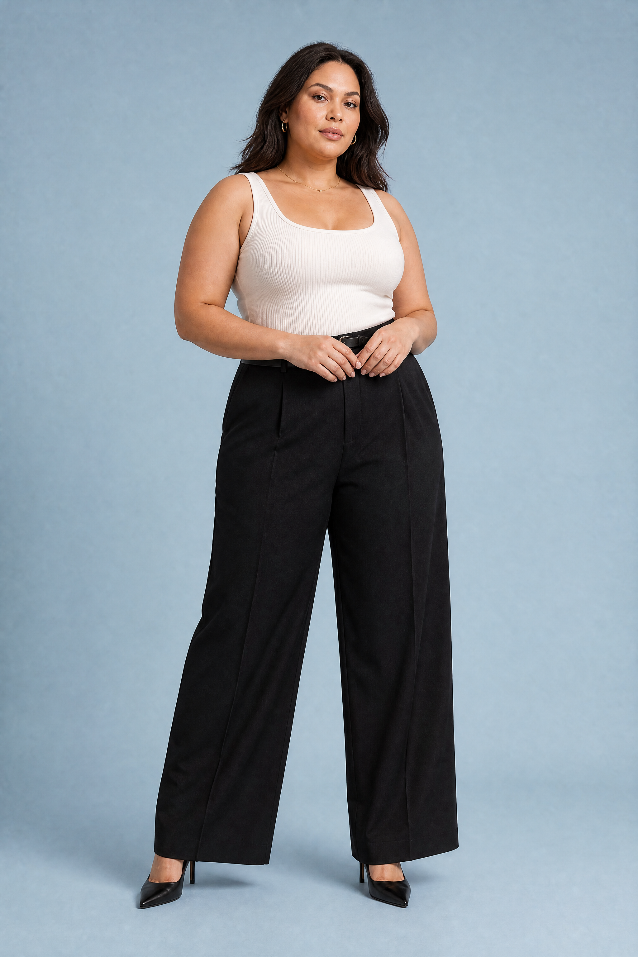 Iris | Single Pleat Belted Tailored Wide Leg Trousers - View 7