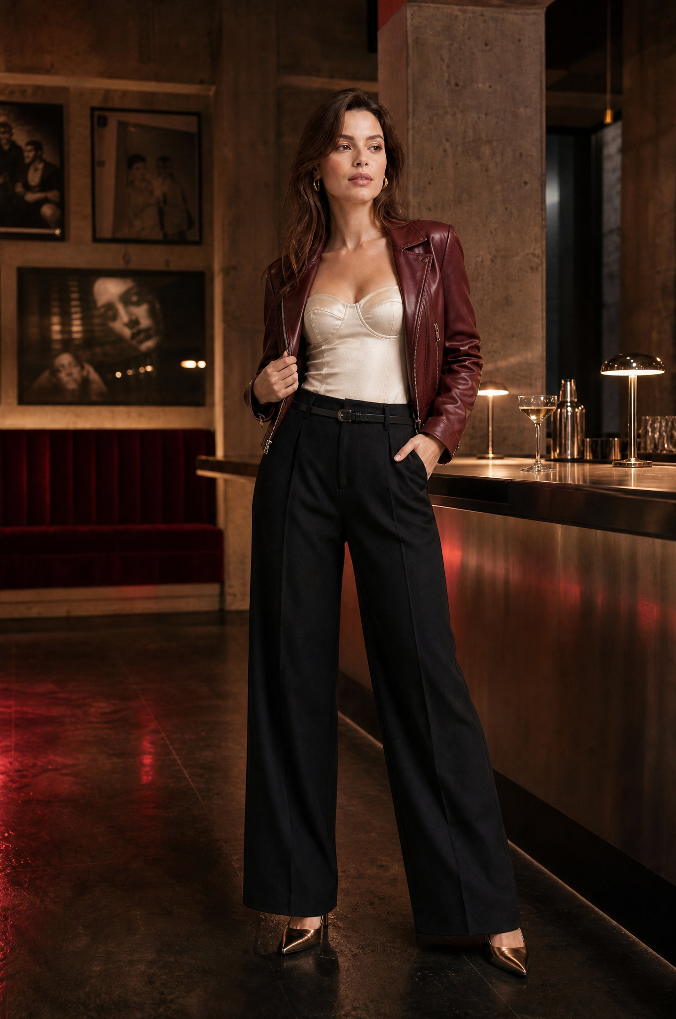 Iris | Single Pleat Belted Tailored Wide Leg Trousers - View 8