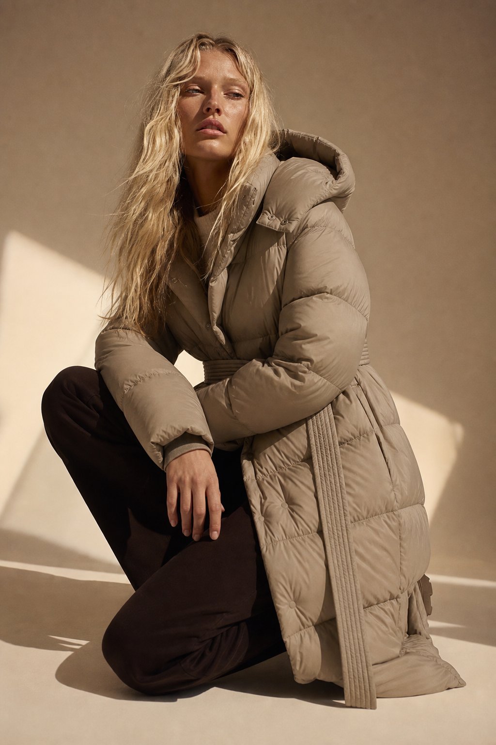 Isolde | Hooded Belted Long Quilted Down Puffer Coat