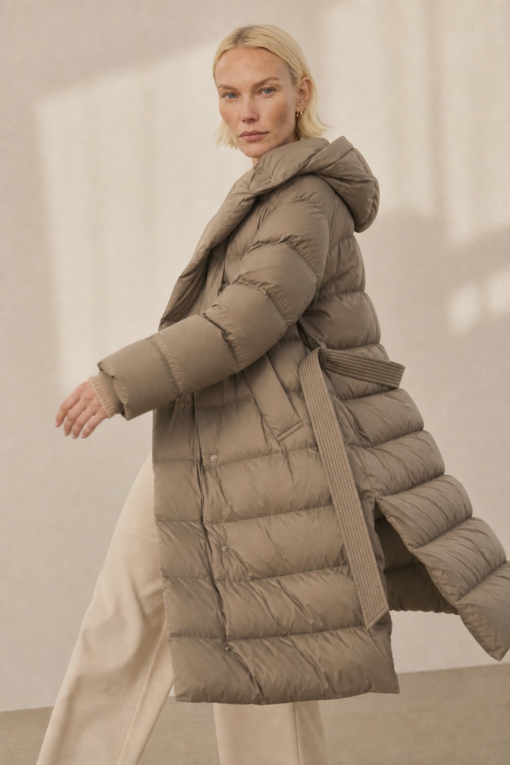 Isolde | Hooded Belted Long Quilted Down Puffer Coat - View 2