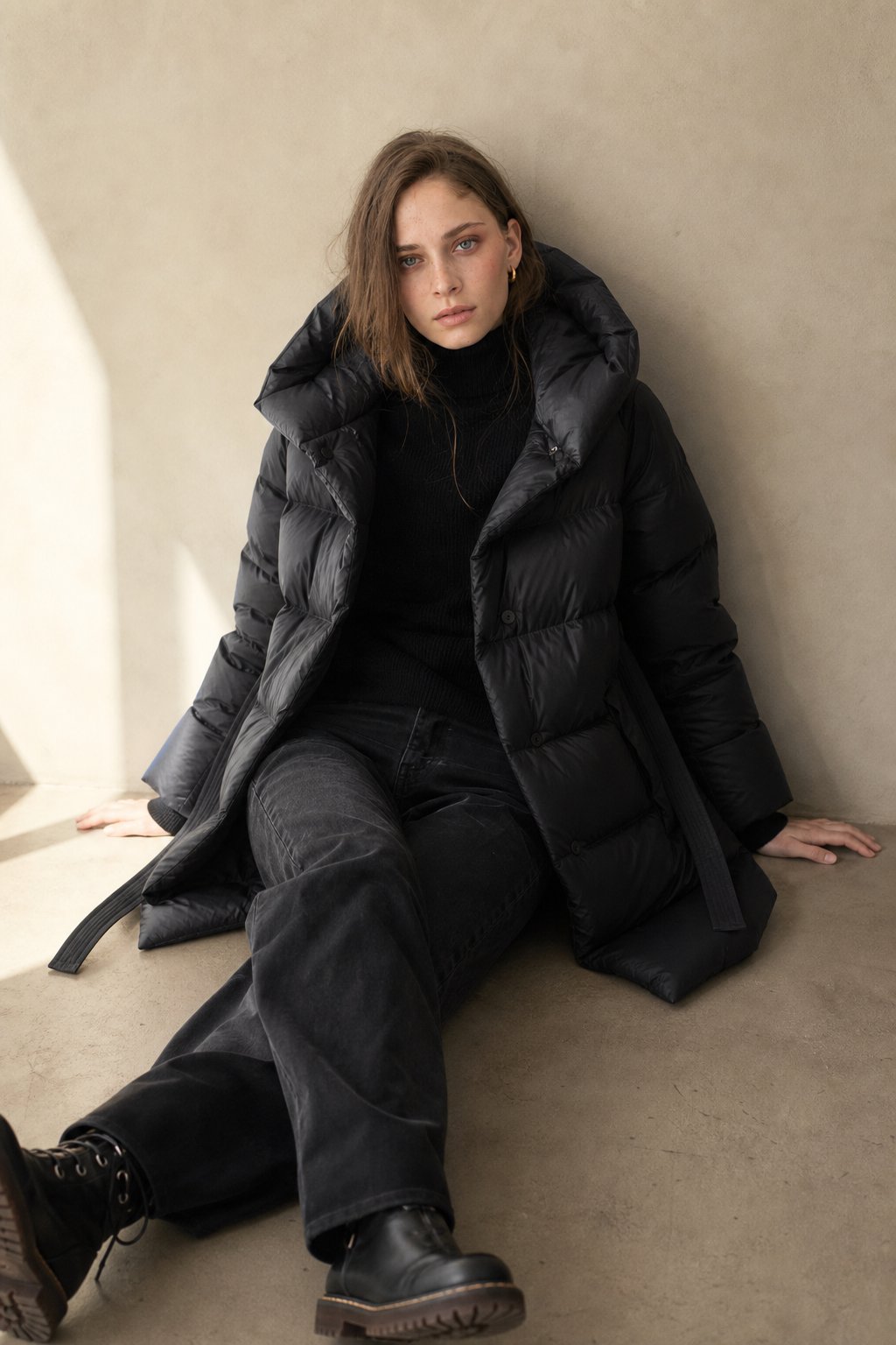 Isolde | Hooded Belted Long Quilted Down Puffer Coat - View 3