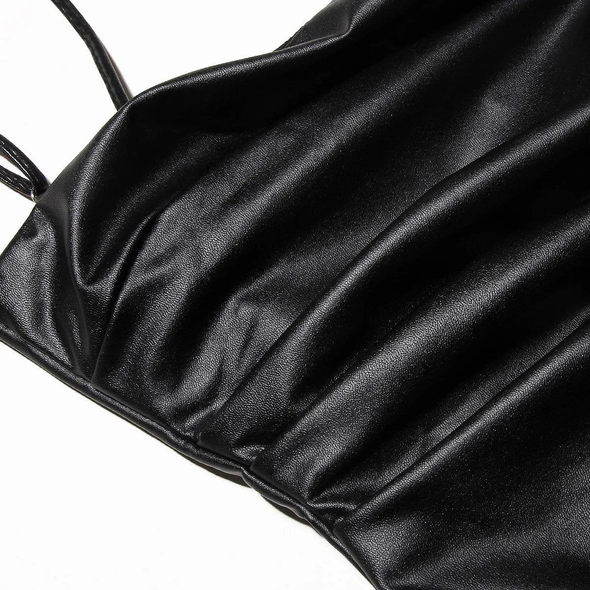 Jessamy | Faux Leather Ruched Strappy Bodycon Midi Dress - View 10