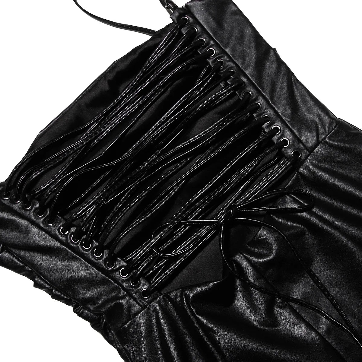 Jessamy | Faux Leather Ruched Strappy Bodycon Midi Dress - View 8