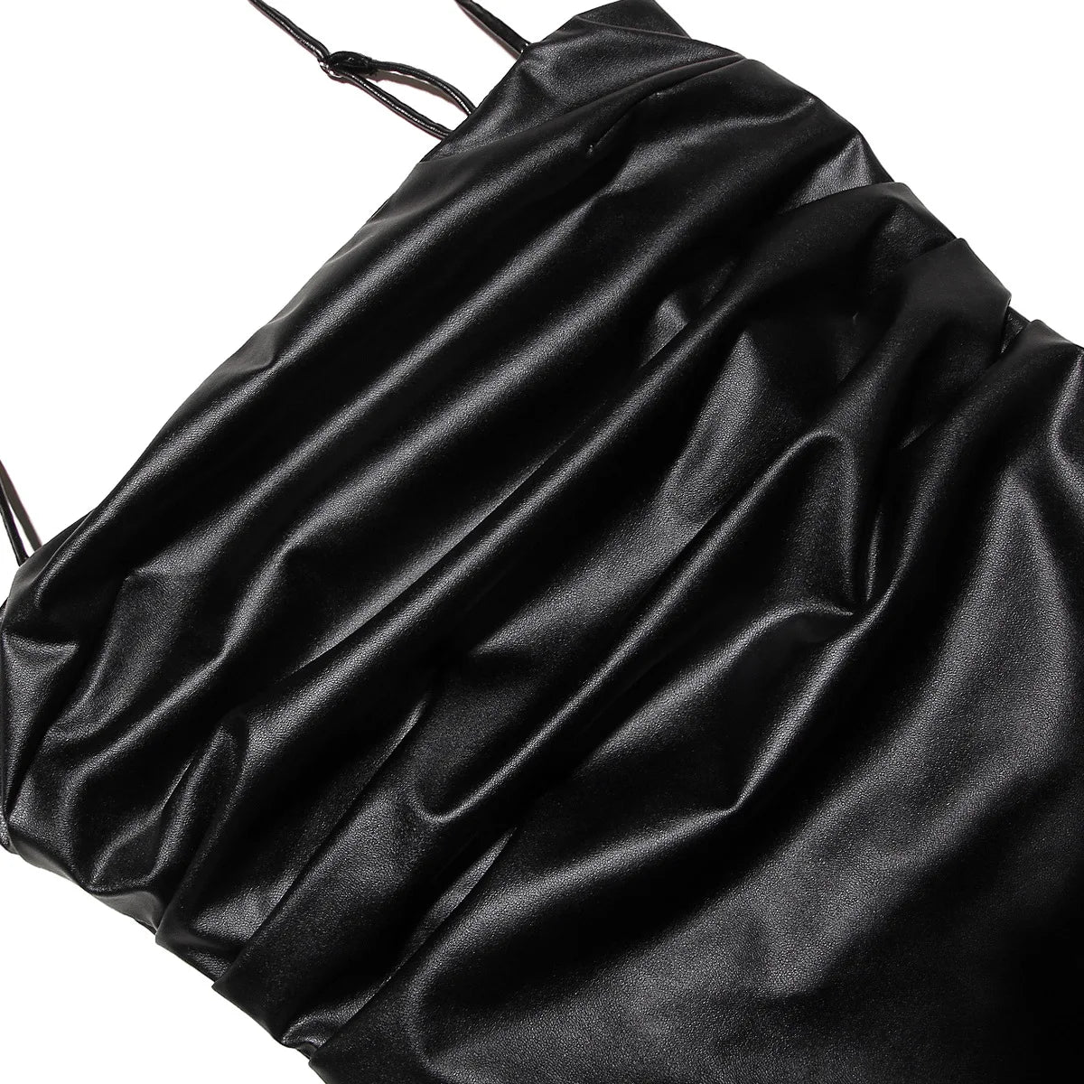 Jessamy | Faux Leather Ruched Strappy Bodycon Midi Dress - View 9