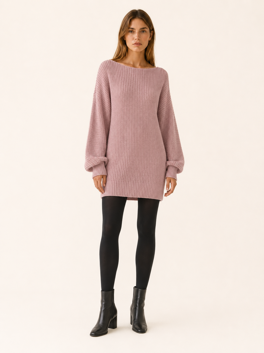 Josephine | Chunky Rib Boat Neck Oversized Knit Mini Dress