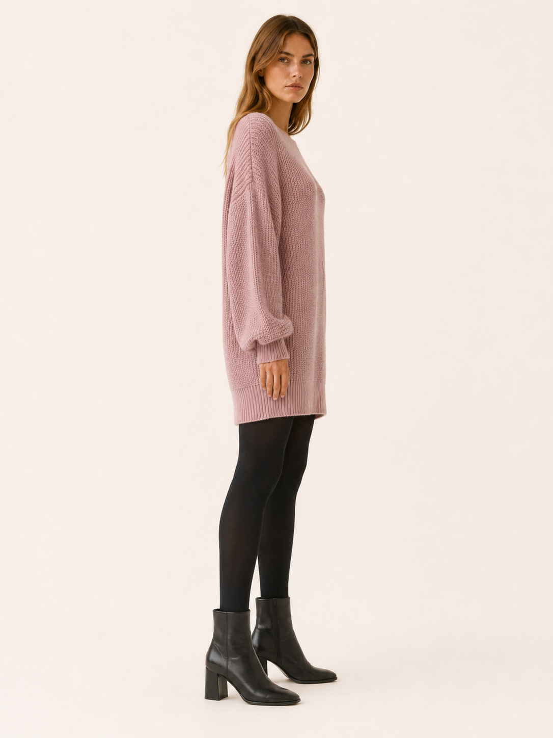 Josephine | Chunky Rib Boat Neck Oversized Knit Mini Dress - View 3