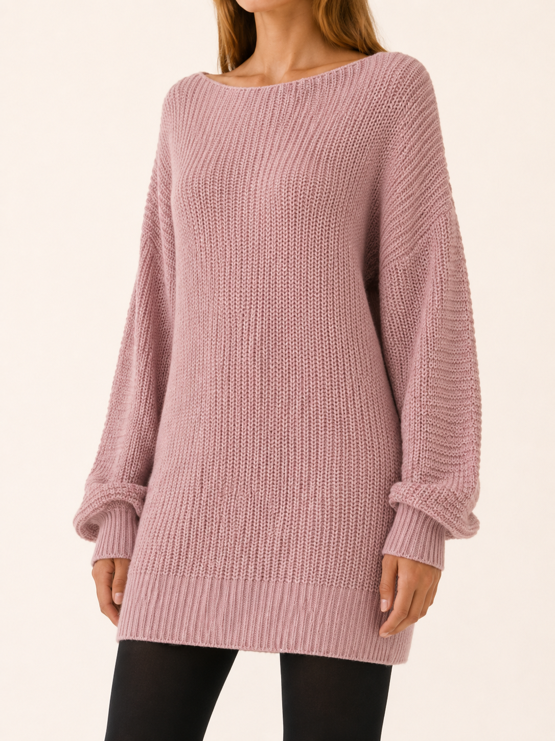 Josephine | Chunky Rib Boat Neck Oversized Knit Mini Dress - View 4