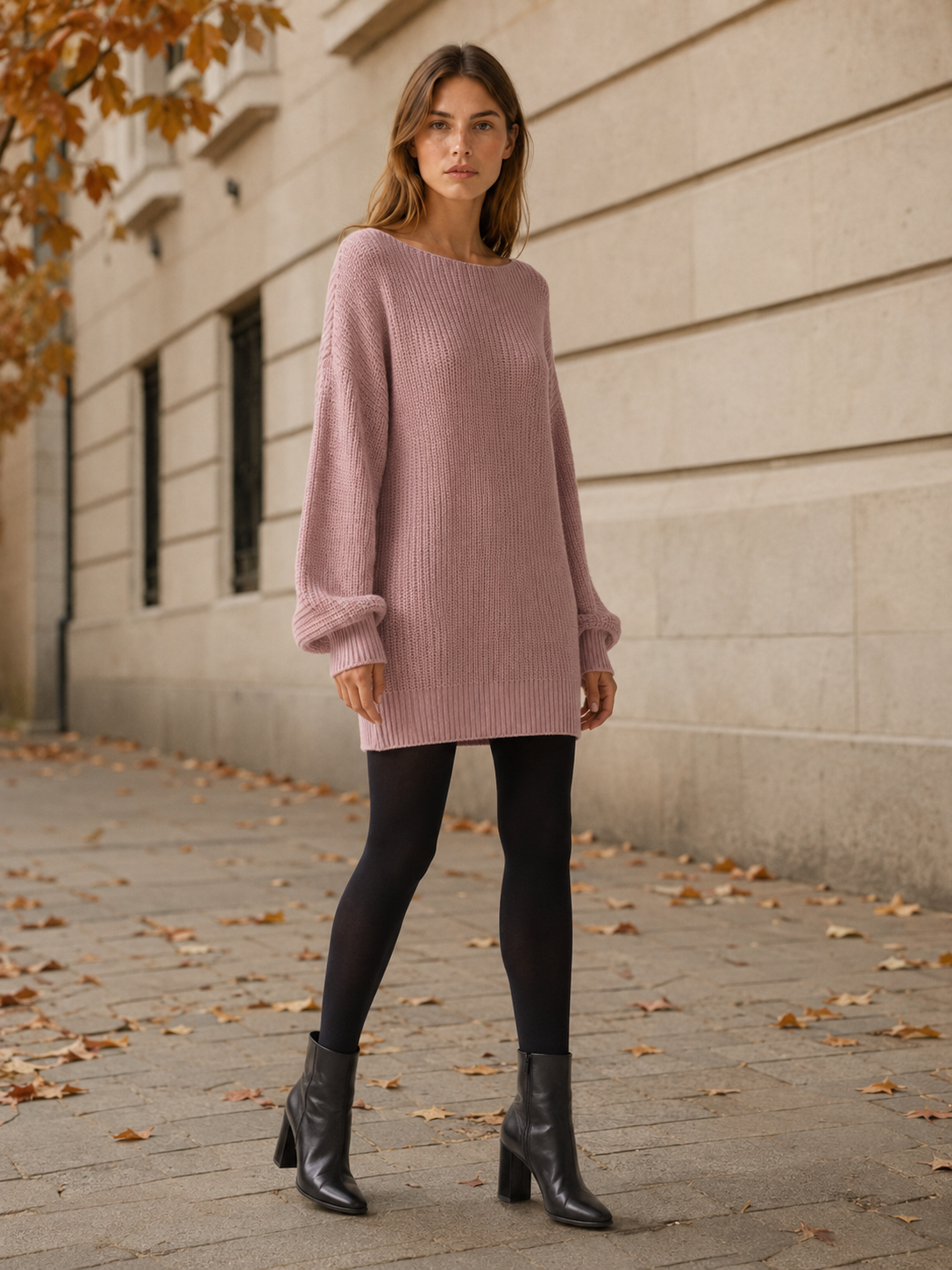 Josephine | Chunky Rib Boat Neck Oversized Knit Mini Dress - View 5