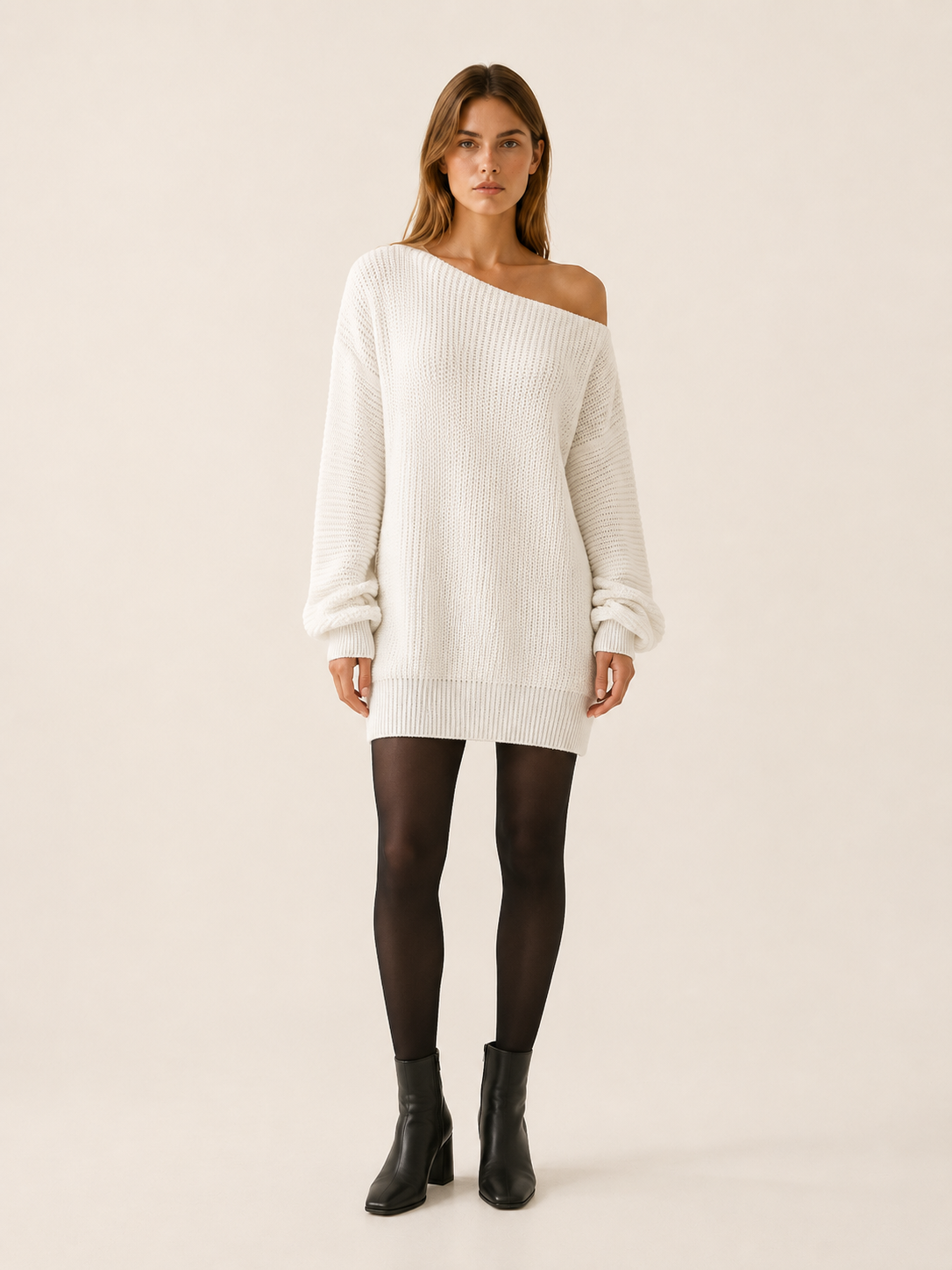 Josephine | Chunky Rib Boat Neck Oversized Knit Mini Dress - View 6