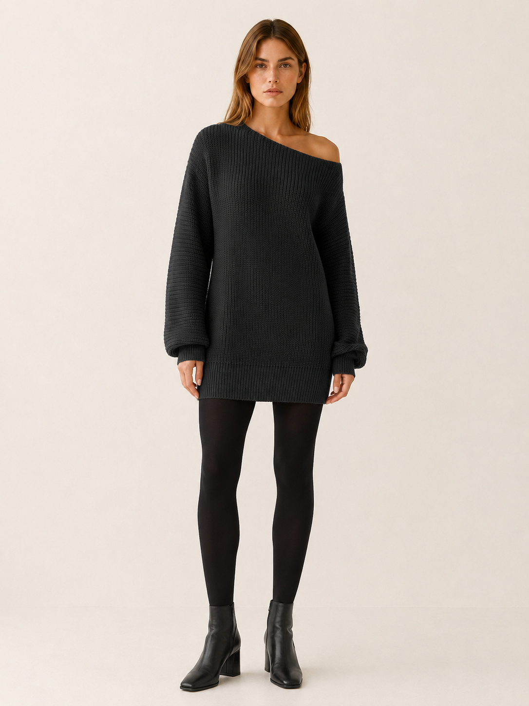 Josephine | Chunky Rib Boat Neck Oversized Knit Mini Dress - View 7