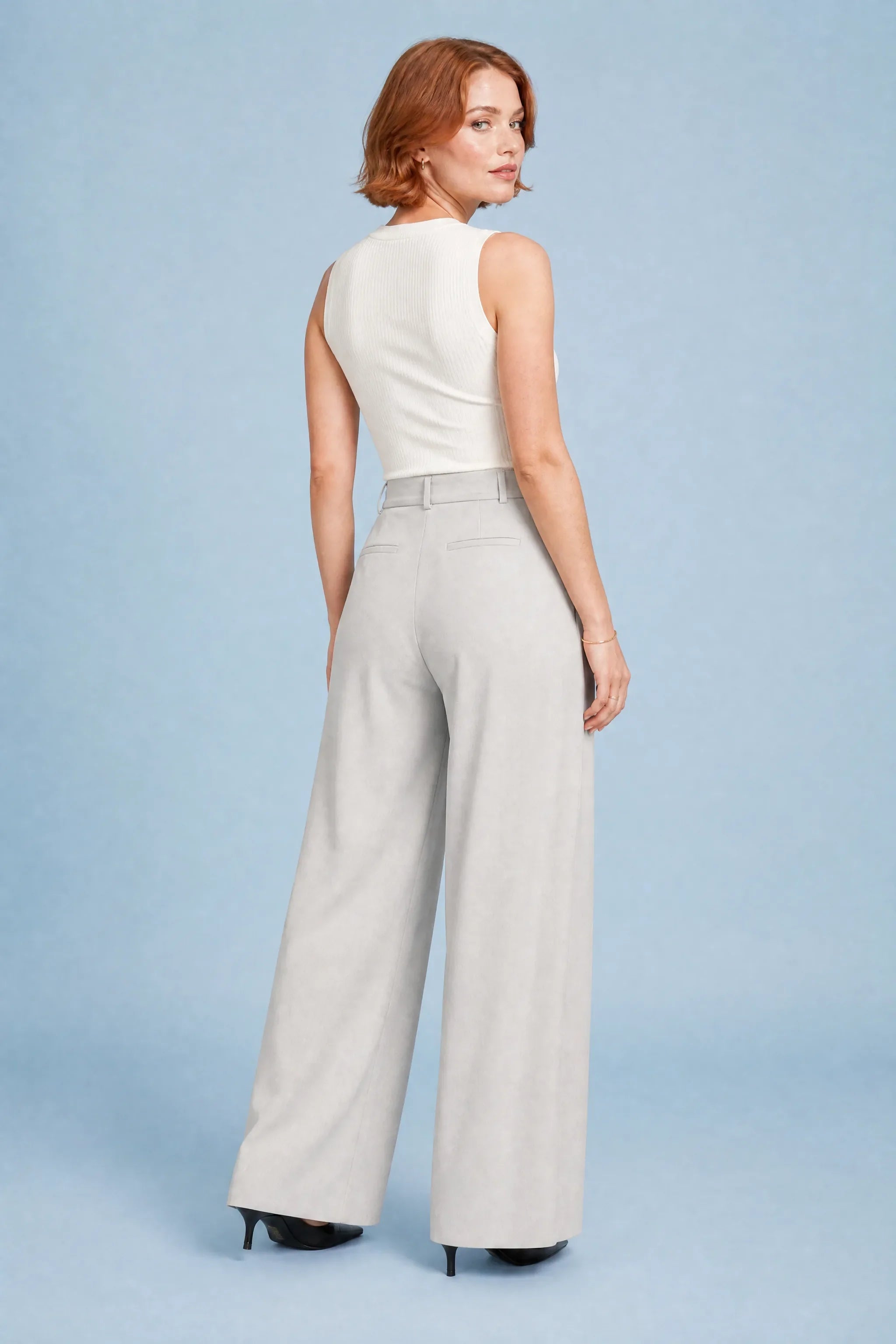 Junia | Ring Buckle Self Belt Pleated Wide Leg Trousers - View 5