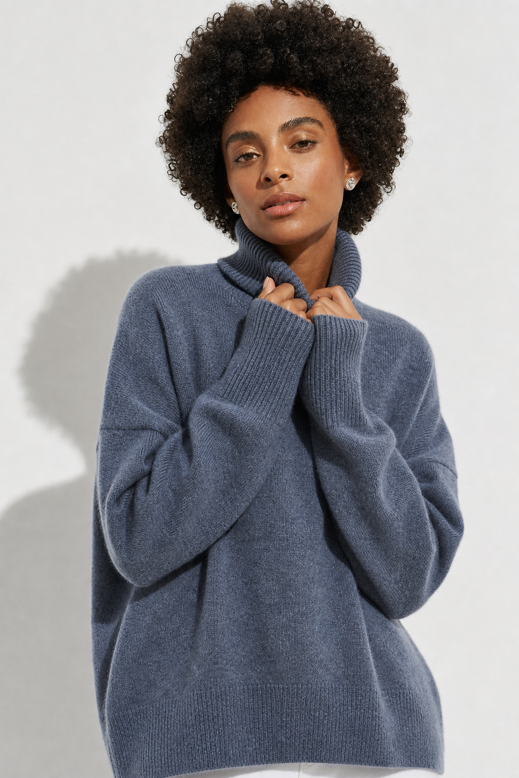 Juno | Oversized Drop Shoulder Fold Over Turtleneck Sweater - View 10