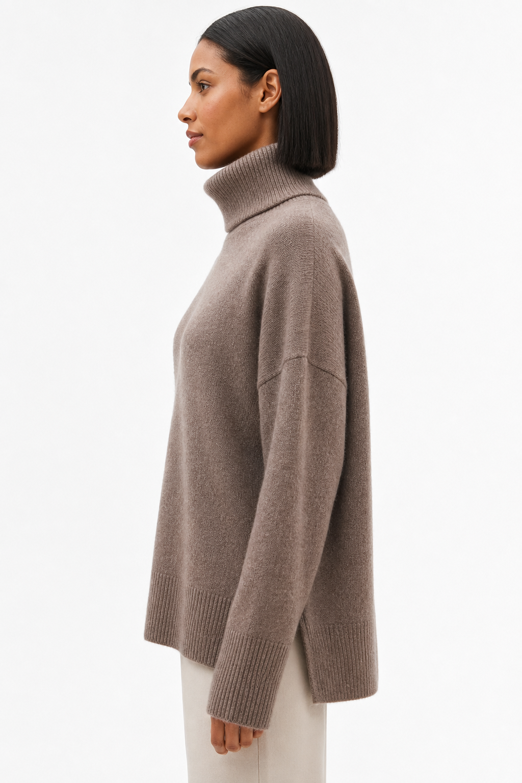 Juno | Oversized Drop Shoulder Fold Over Turtleneck Sweater - View 12