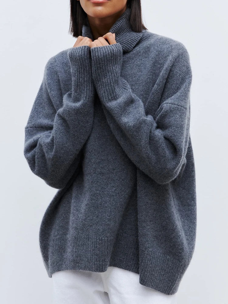 Juno | Oversized Drop Shoulder Fold Over Turtleneck Sweater - View 15