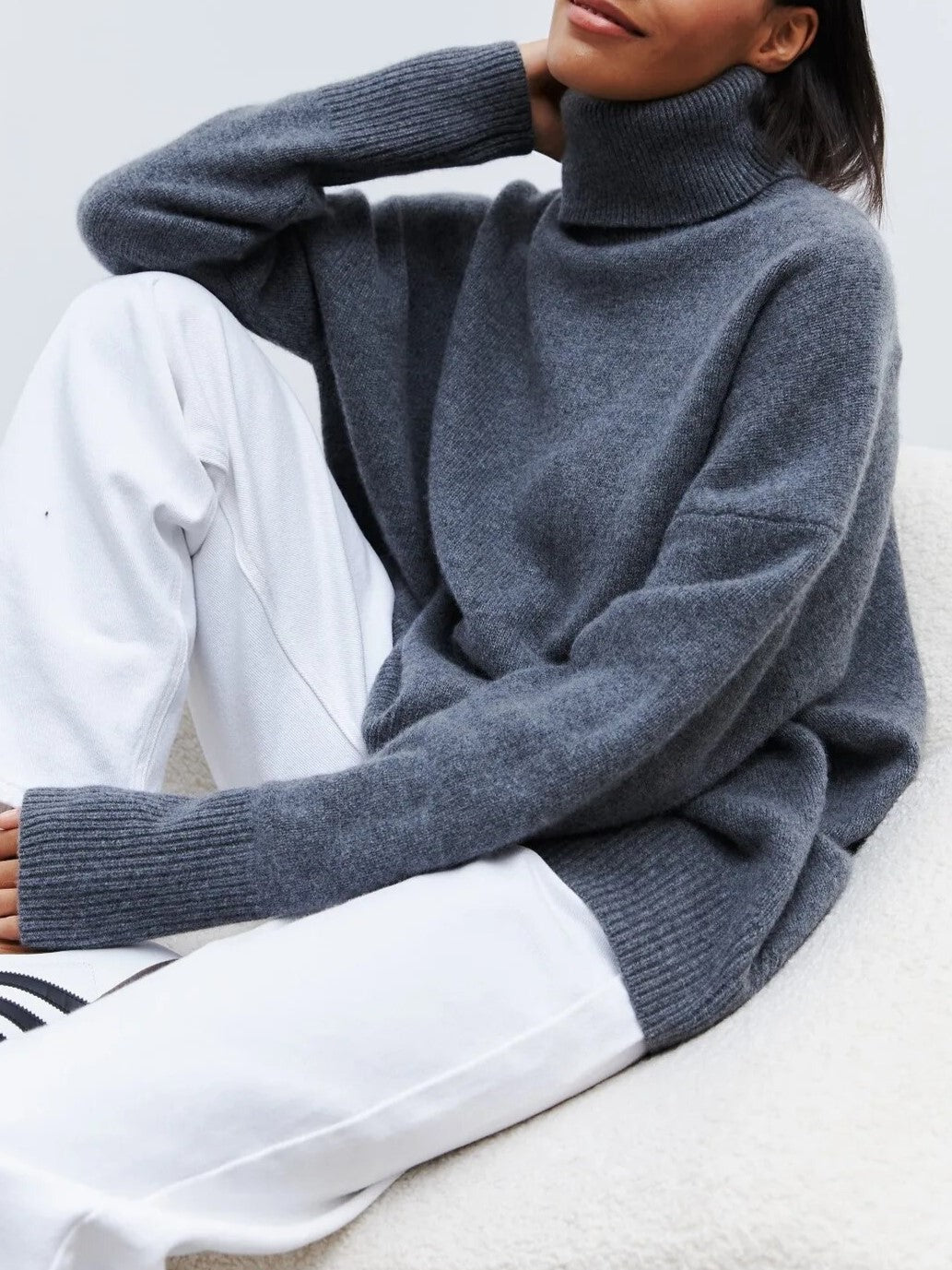Juno | Oversized Drop Shoulder Fold Over Turtleneck Sweater - View 16