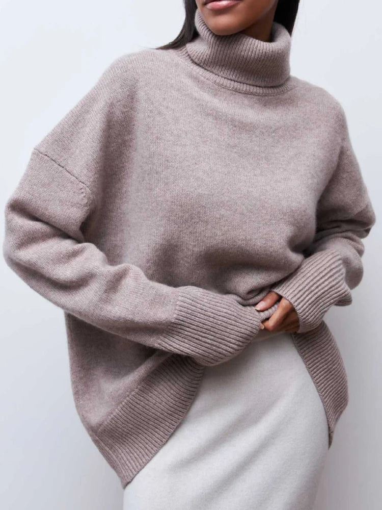 Juno | Oversized Drop Shoulder Fold Over Turtleneck Sweater - View 17