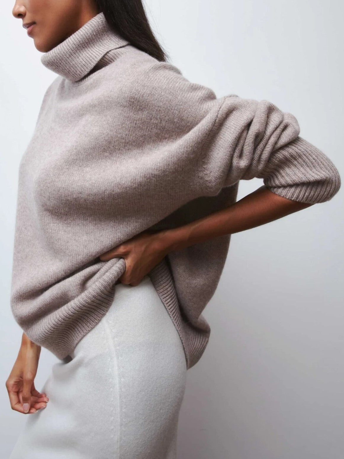 Juno | Oversized Drop Shoulder Fold Over Turtleneck Sweater - View 18