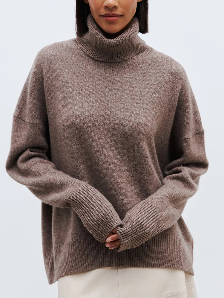 Juno | Oversized Drop Shoulder Fold Over Turtleneck Sweater - View 19