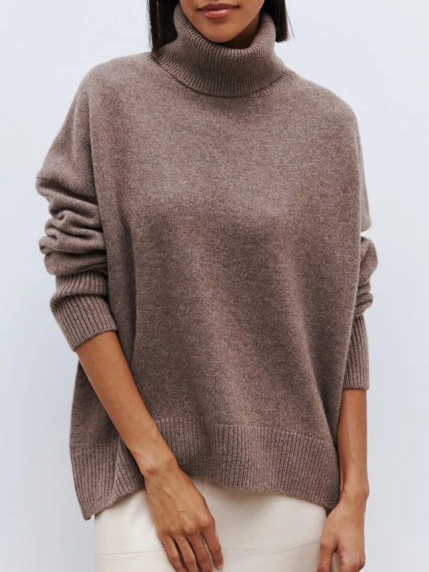 Juno | Oversized Drop Shoulder Fold Over Turtleneck Sweater - View 20
