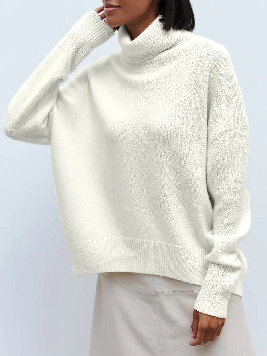 Juno | Oversized Drop Shoulder Fold Over Turtleneck Sweater - View 22