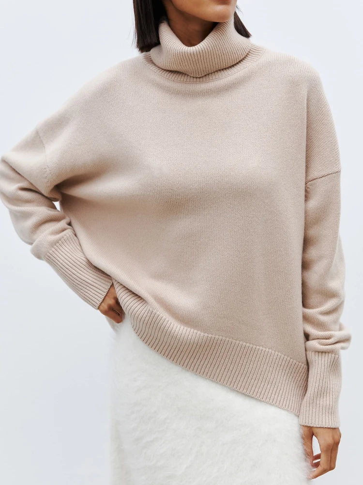 Juno | Oversized Drop Shoulder Fold Over Turtleneck Sweater - View 23