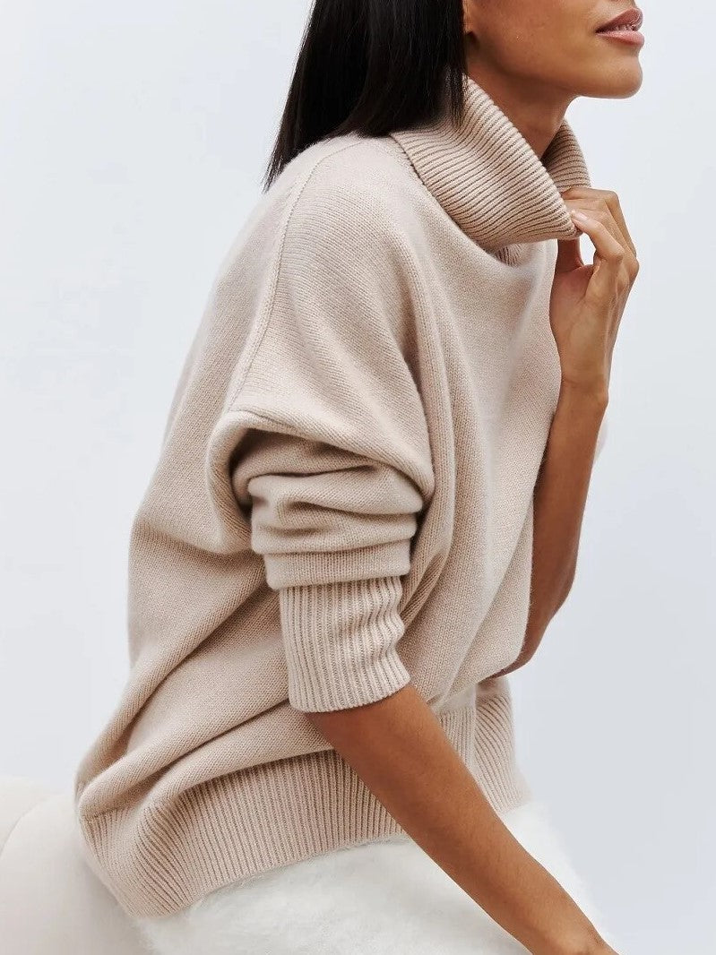 Juno | Oversized Drop Shoulder Fold Over Turtleneck Sweater - View 24