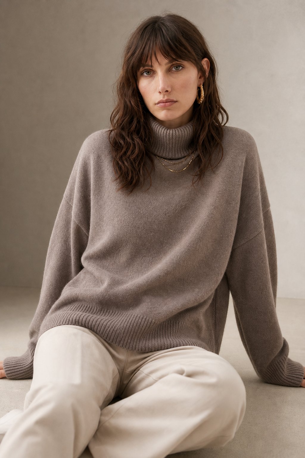 Juno | Oversized Drop Shoulder Fold Over Turtleneck Sweater - View 4