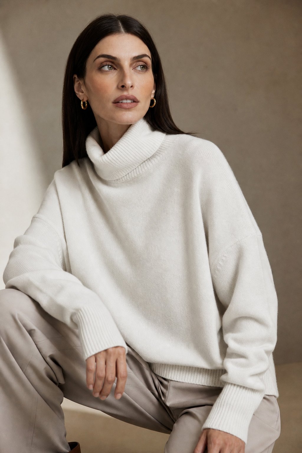 Juno | Oversized Drop Shoulder Fold Over Turtleneck Sweater - View 7