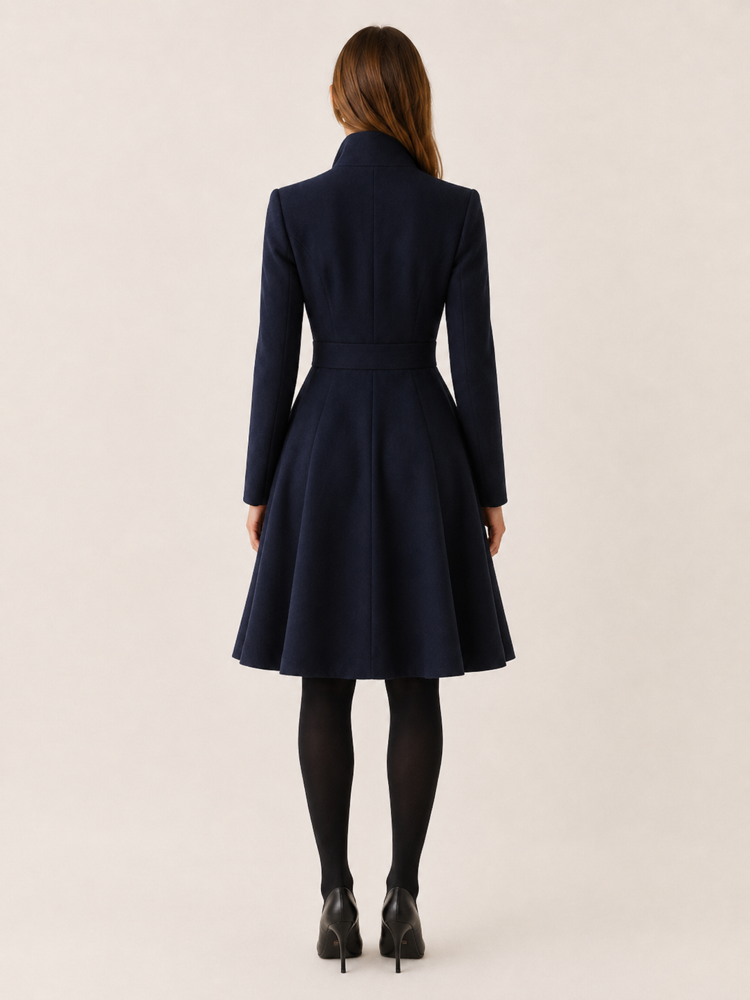 Kaia | Asymmetric Gold Button Fit and Flare Coat Dress - View 2
