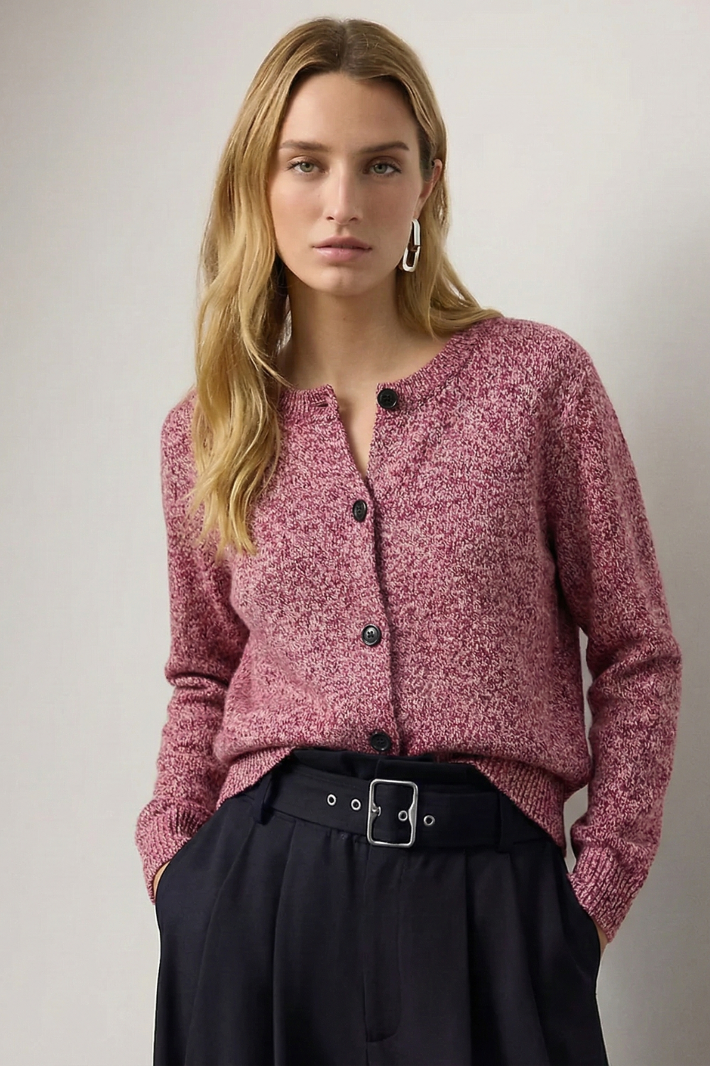 Katarin | Marled Chunky Knit Alpaca Blend Button Cardigan - View 11