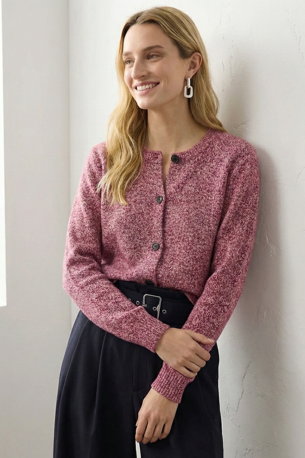Katarin | Marled Chunky Knit Alpaca Blend Button Cardigan - View 12