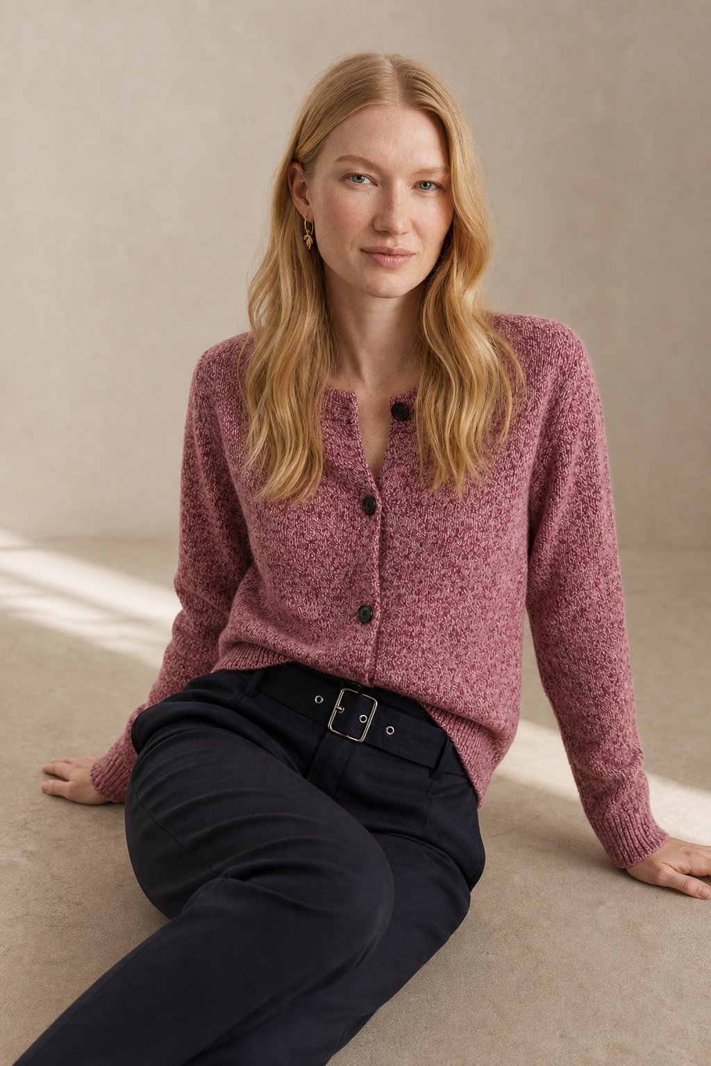 Katarin | Marled Chunky Knit Alpaca Blend Button Cardigan - View 2